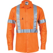 HiVis Cool-Breeze Cotton Shirt with ‘X’ Back & additional 3m r/Tape on Tail - long sleeve
