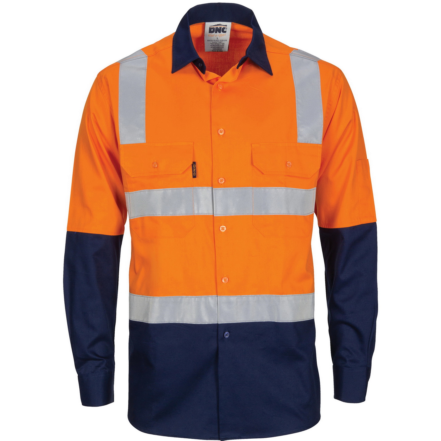 HIVIS Two Tone Cool-Breeze Cotton Shirt with Hoop & Shoulder CSR Reflective Tape - Long Sleeve