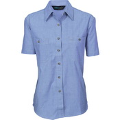 Ladies Cotton Chambray Shirt - Short Sleeve