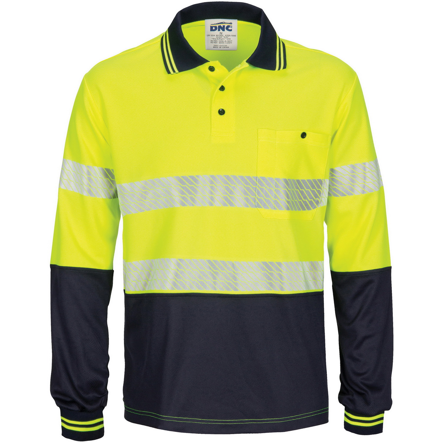 Adults Mens Hi-Vis Safety Workwear T-Shirt Work Wear Long Sleeve Polo Top Lime O