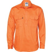 Close Front Cotton Drill Shirt - Long Sleeve