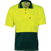 HiVis Polo Micromesh Shirt S/S Yellow/Bottle Green L