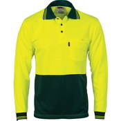 HiVis Polo Micro L/S Yellow/Bottle Green XS