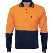 Cotton Back HiVis Two Tone Fluoro Polo - Long Sleeve