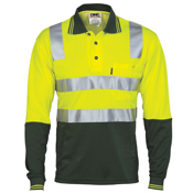 Cotton Back Polo w/- Tape L/S Yellow/Bottle Green XS