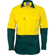 Two Tone HiVis Cd Shirt L/S Yellow/Bottle Green XS