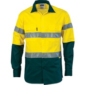 2 Tone LW Cott Shirt Tape L/S Yellow/Bottle Green S