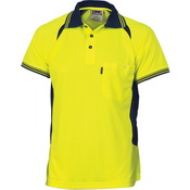 Contrast Mesh Panel Polo S/S Yellow/Navy XS