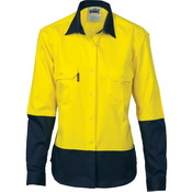 Ladies HiVis Two Tone Cott on
Drill Sh irt - Long Sleeve