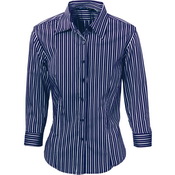 Ladies Contrast Stripe shrt3/4 Navy/White 6